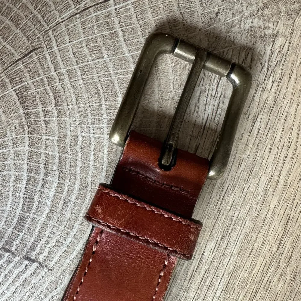 Tommy Hilfiger Vintage Spellout Logo Flags Brown Leather Branded Belt 34